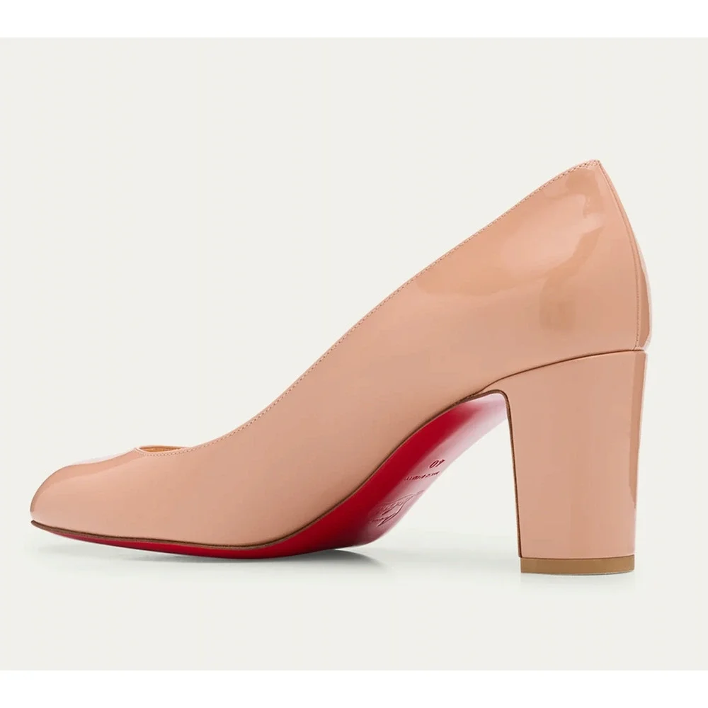 Christian Louboutin Cadrilla 70 Nude Blush Patent Leather Block Heel Pump 40 - Picture 11 of 15
